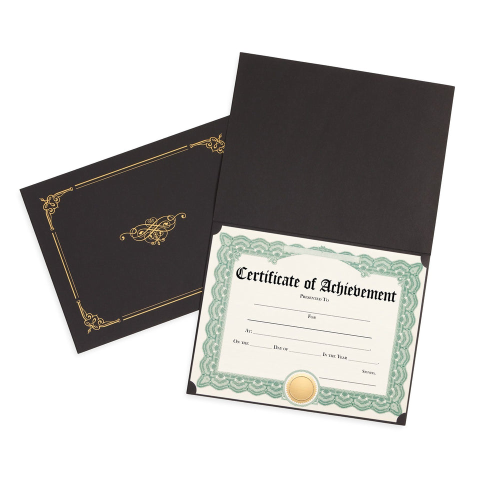 Black Award Certificate Holders with Gold Foil, Letter Size, 25 Pack Folders Blue Summit Supplies 