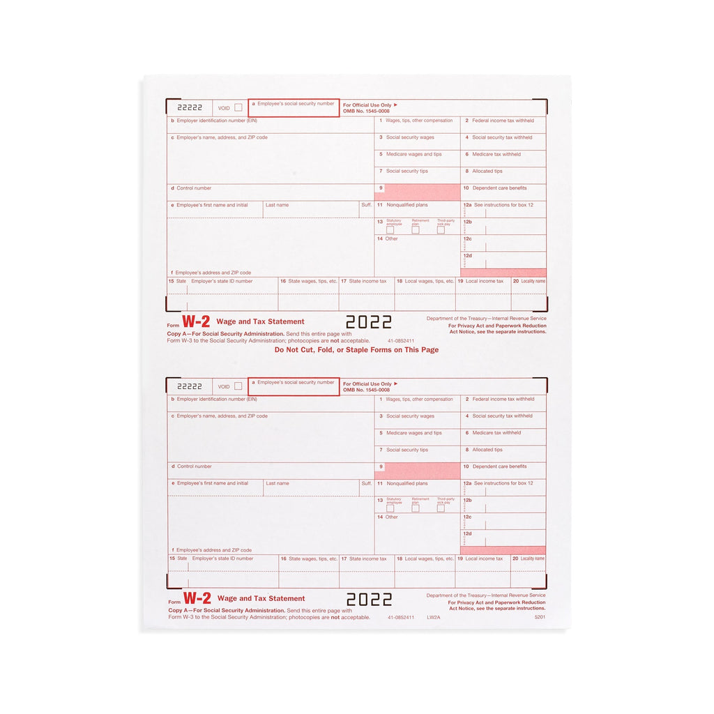 2022 Blue Summit Supplies Tax Forms, W2 Copy A Forms, 100 Forms