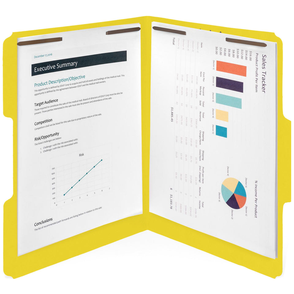 Fastener File Folders, Letter Size, Yellow, 50 Pack Folders Blue Summit Supplies 