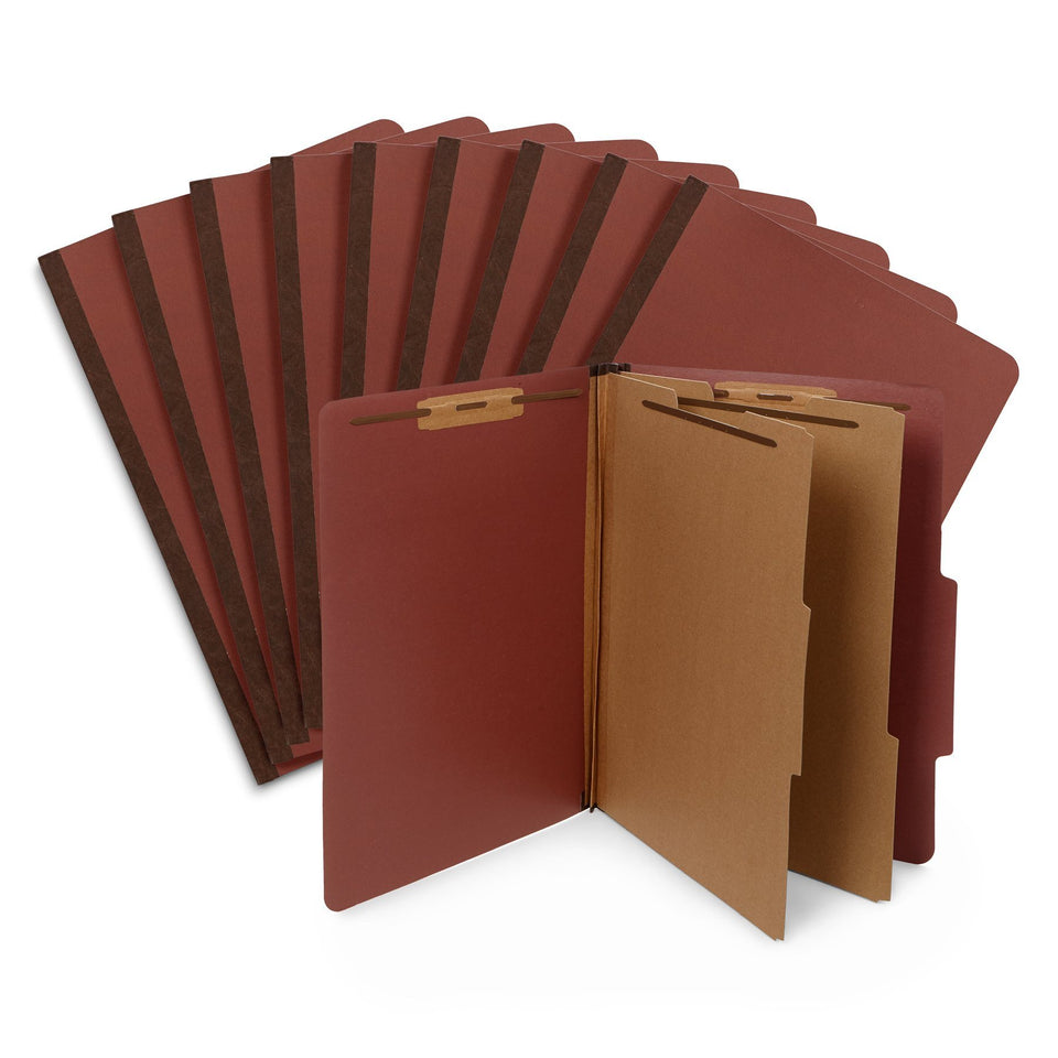 Classification Folders with 2 Dividers, Legal Size, Red, 10 Count Folders Blue Summit Supplies 