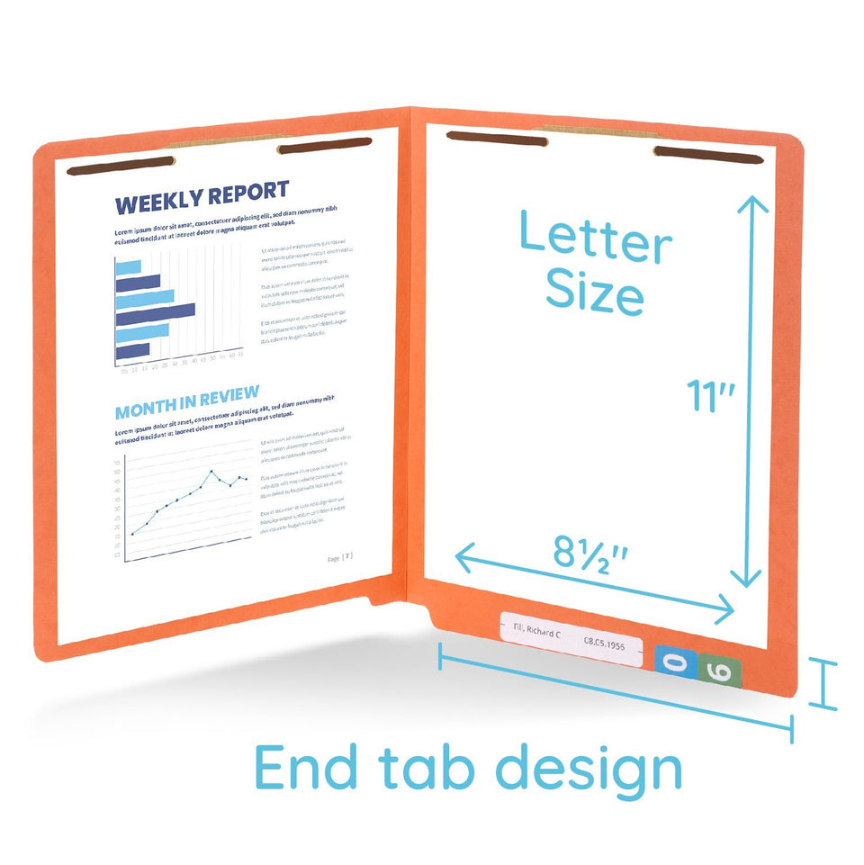 End Tab Fastener File Folders, Letter Size, Orange, 50 Pack Folders Blue Summit Supplies 