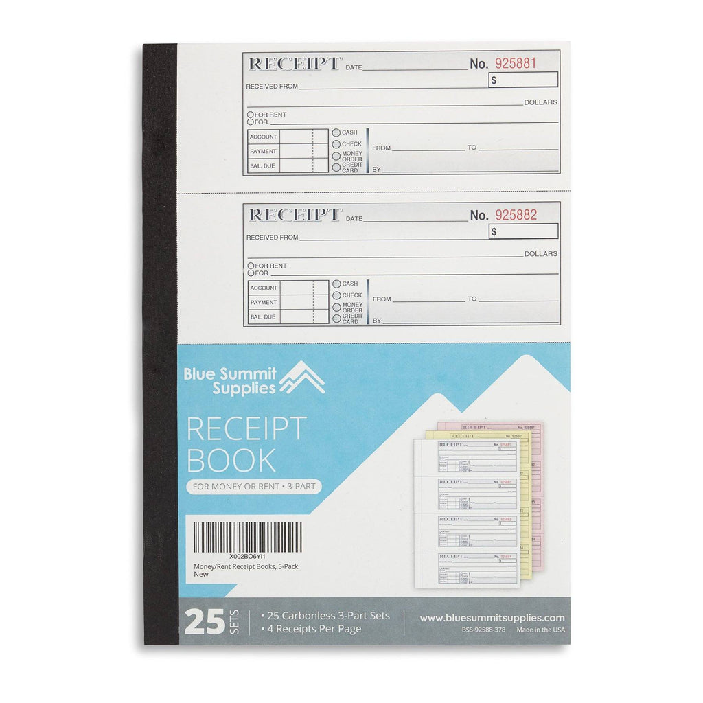 Blue Summit Supplies Receipt Books with 3-Part Carbonless Forms, 5 Pac