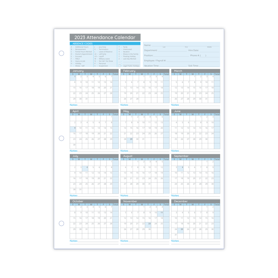Blue Summit Supplies Employee 2023 Attendance Sheets, Hole Punched, 50 Pack Sign-In Logs Blue Summit Supplies 