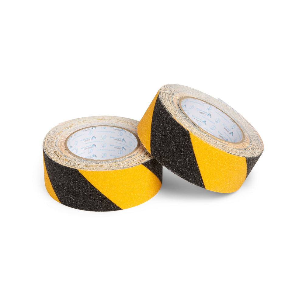 Anti-Slip Tape, Black/Yellow Stripe, 2" x 30', 2-Pack Safety Tapes and Treads Blue Summit Supplies 