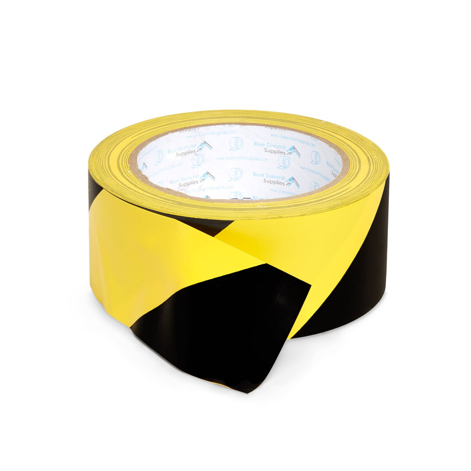 PVC Aisle Marking Tape, Black/Yellow Stipe, 2" x 108', 3-Pack Safety Tapes and Treads Blue Summit Supplies 
