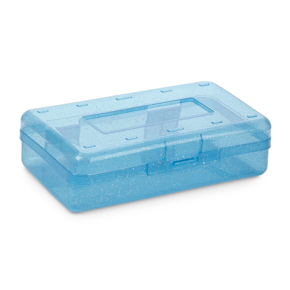 Glitter Plastic Pencil Box, 4 Pack Pencil Boxes Blue Summit Supplies 