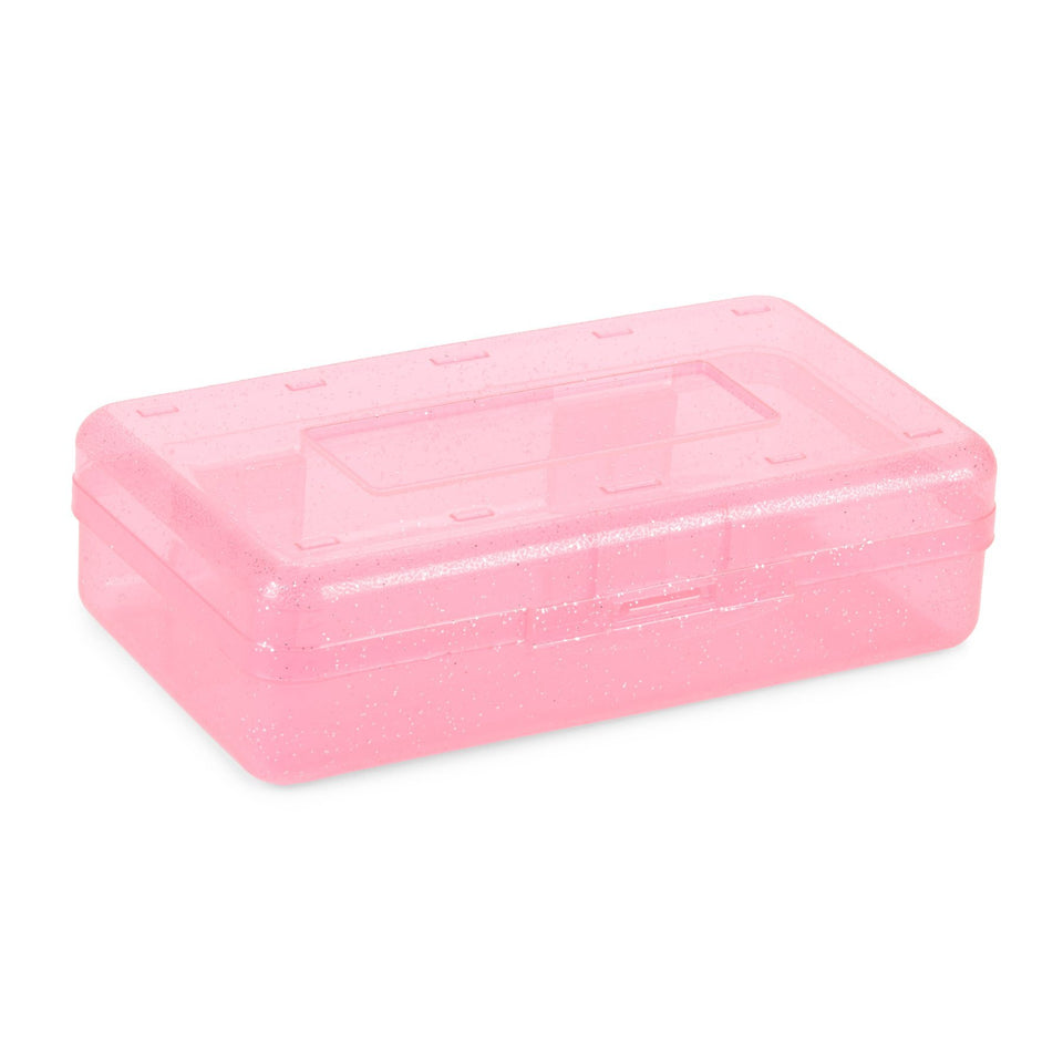 Blue Summit Supplies Colorful Glitter Plastic Pencil Boxes, Translucent Pencil Boxes for School, Crayon and Marker Organizer Box