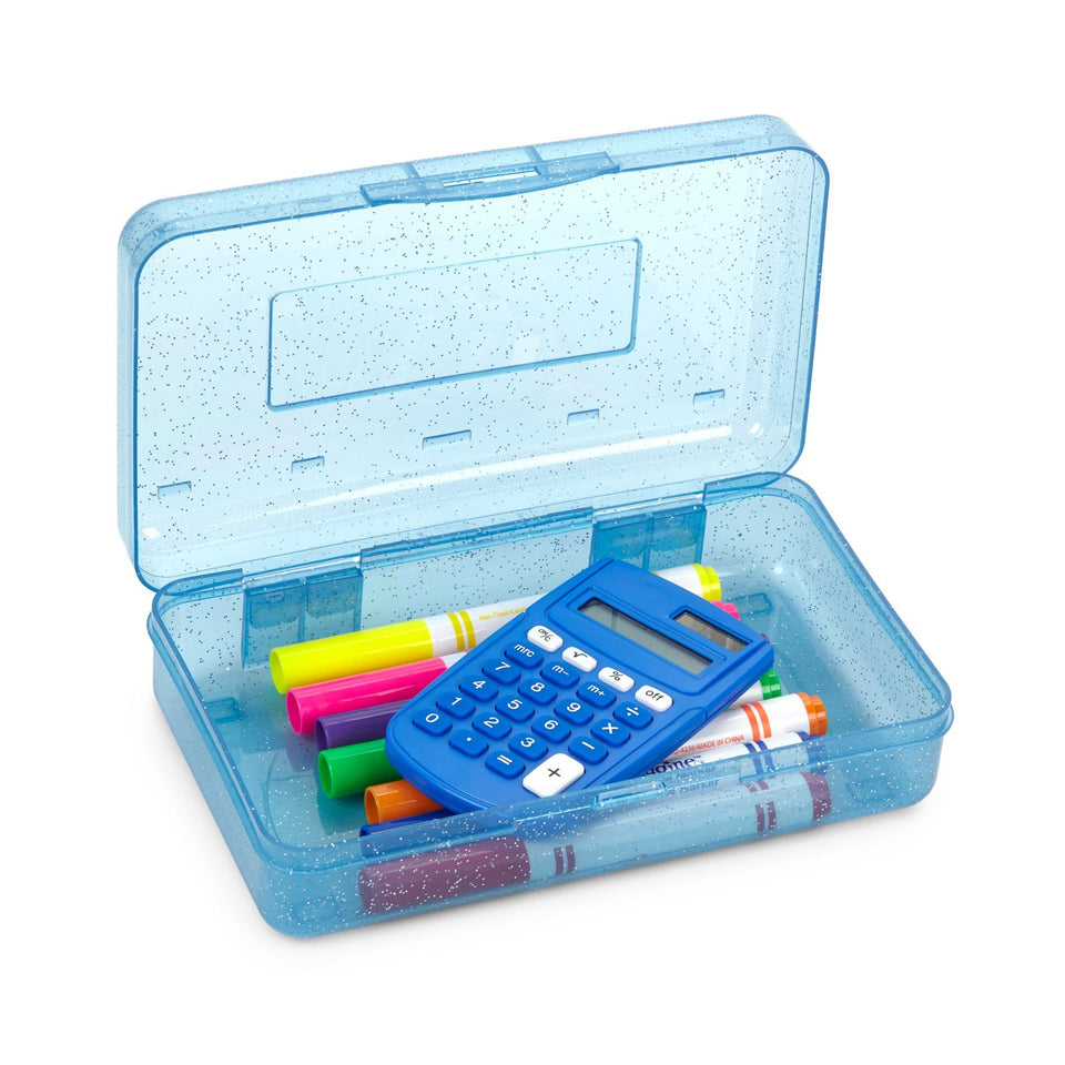 School Smart Stretch Plastic Pencil Box, Blue, Set of 12