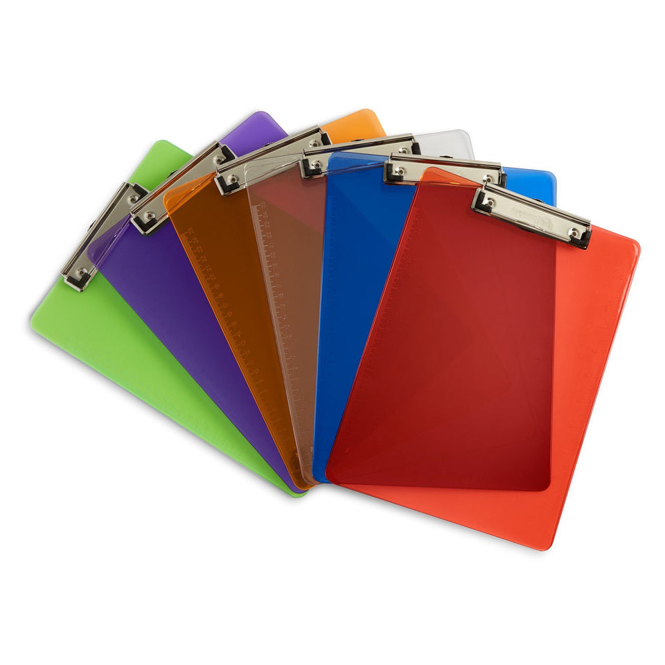 Transparent Plastic Clipboards, Low Profile Clip, Assorted Colors, 6 Pack Clipboards Blue Summit Supplies 