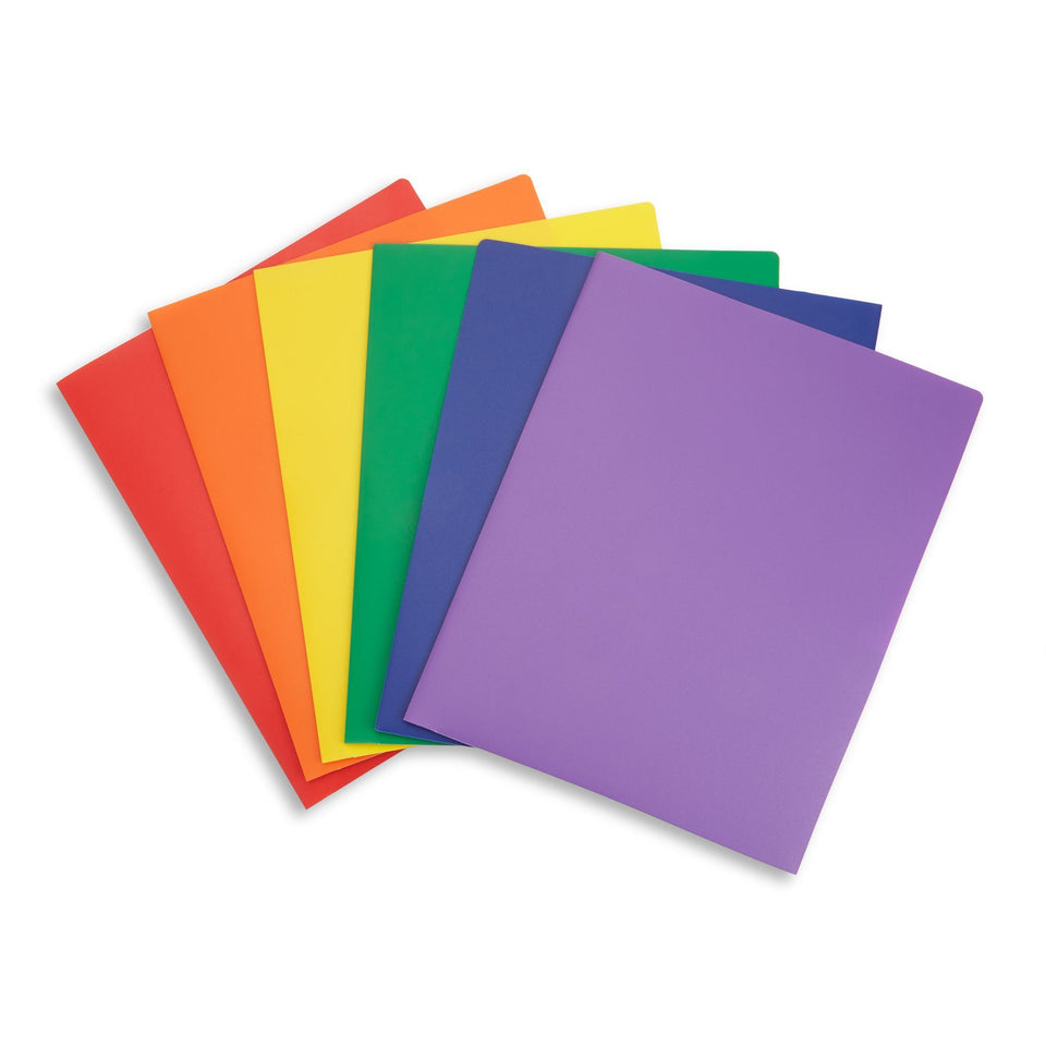 Plastic Two Pocket Folders, Assorted Colors, 6 Pack Folders Blue Summit Supplies 
