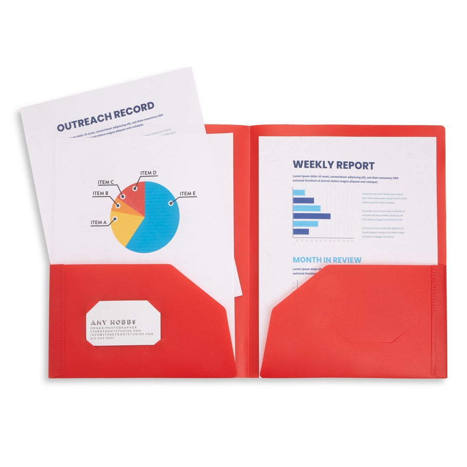 Plastic Two Pocket Folders, Assorted Colors, 6 Pack Folders Blue Summit Supplies 