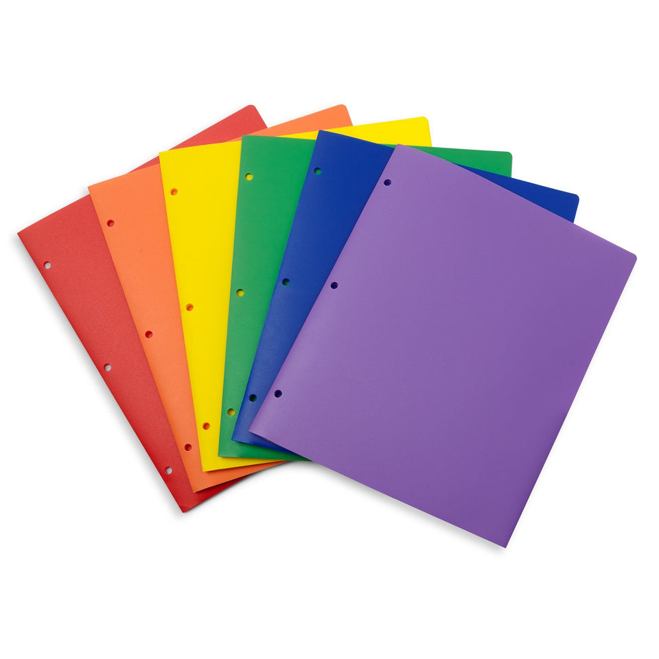 Plastic Two Pocket Folders, 3-Hole Punched, Assorted Colors, 12 Count Folders Blue Summit Supplies 
