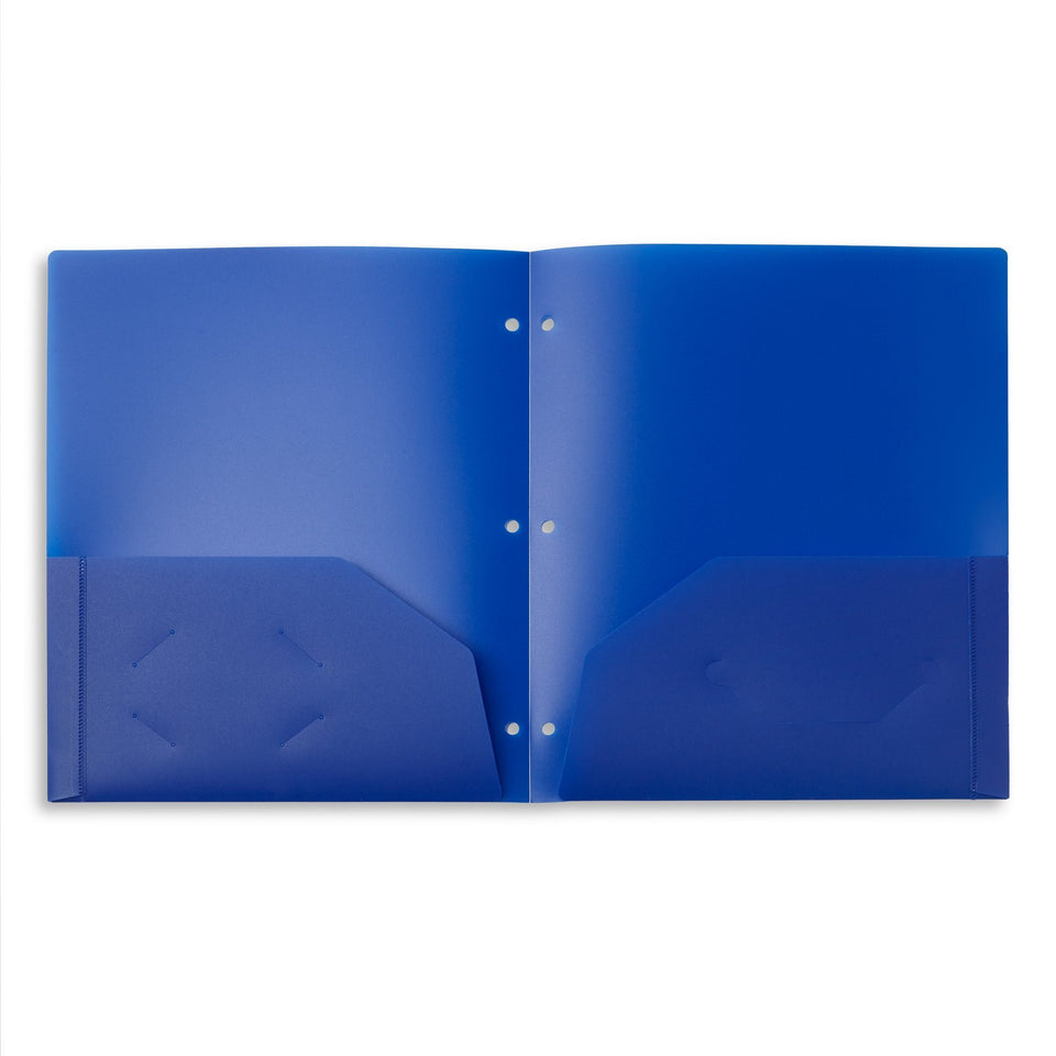 Plastic Two Pocket Folders, 3-Hole Punched, Assorted Colors, 6 Count Folders Blue Summit Supplies 