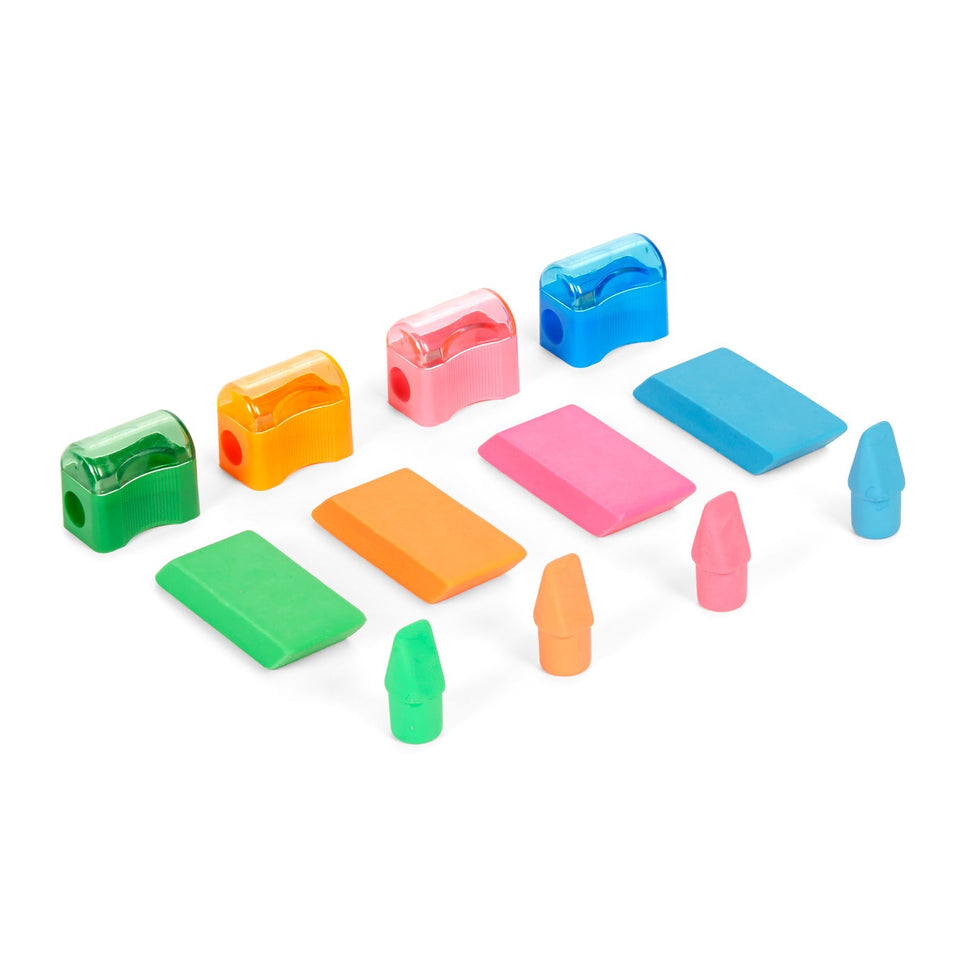 Colorful Pencil Sharpener & Eraser Bundle, 100 Pieces Accessories Blue Summit Supplies 